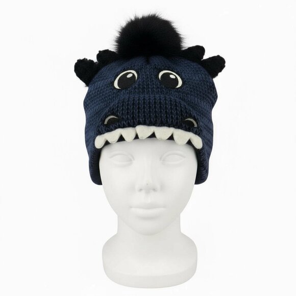 Children’s Place Toddler Boy Girl Blue Monster Winter Hat Fleece Lined Knit Bean - Picture 1 of 7